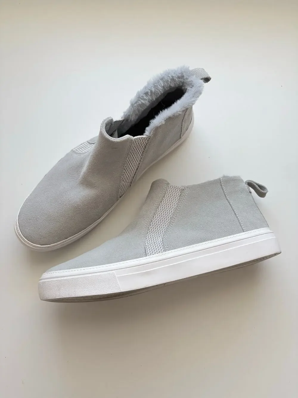 Toms Bryce Gray Suede Faux Fur Ankle Boots Size 11 Casual Slip On
